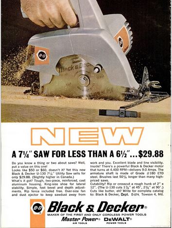 Black & Decker Manufacturing Co., Ltd. - 1964 Ad - New B&D U-130 circular  saw