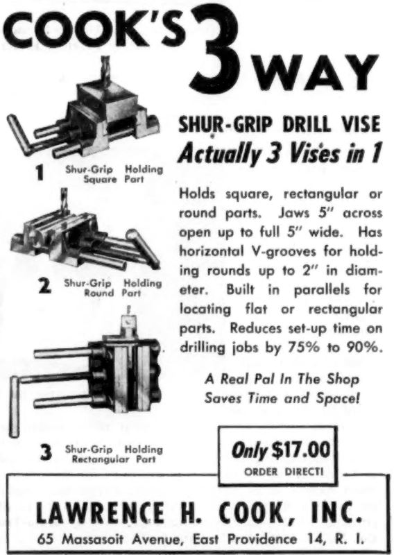 Johnson Tool Co., Inc. 1948 Ad Cook's ShurGrip Drill Vise
