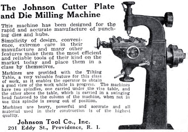 Johnson Tool Co., Inc. 1922 AdJohnson Tool Co., Inc., Cutter Plate
