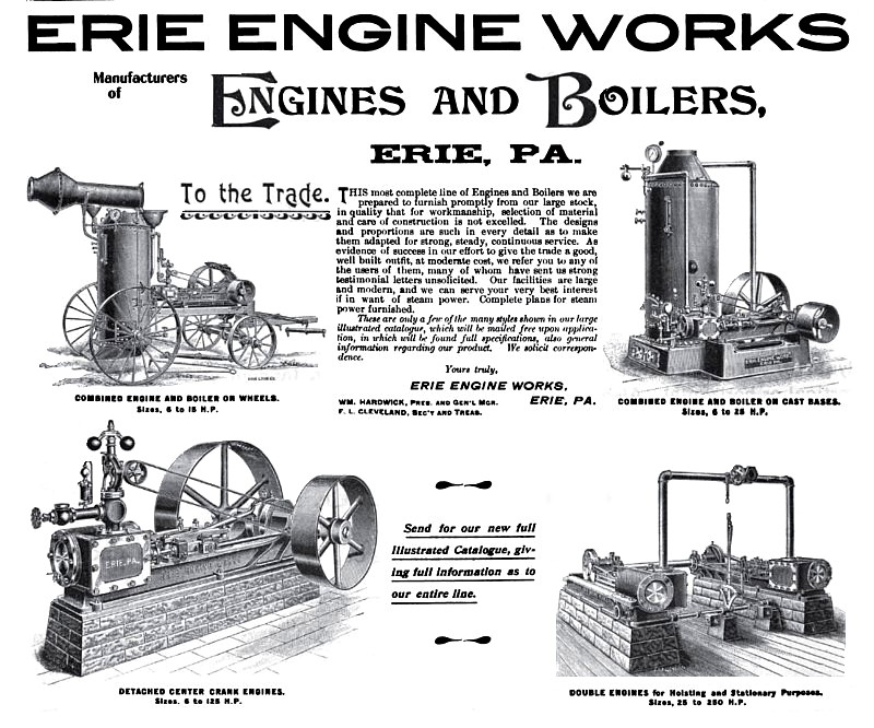 Pennsylvania 1895 Erie Engine Works New Metal Sign Steam Engines & Boilers