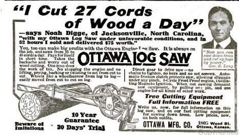Ottawa Manufacturing Co. - 1920 ad - Ottawa log saw ...