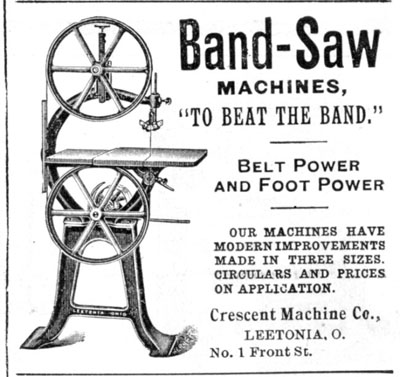 Advertisement from 1897 showing the first model band saw made by 